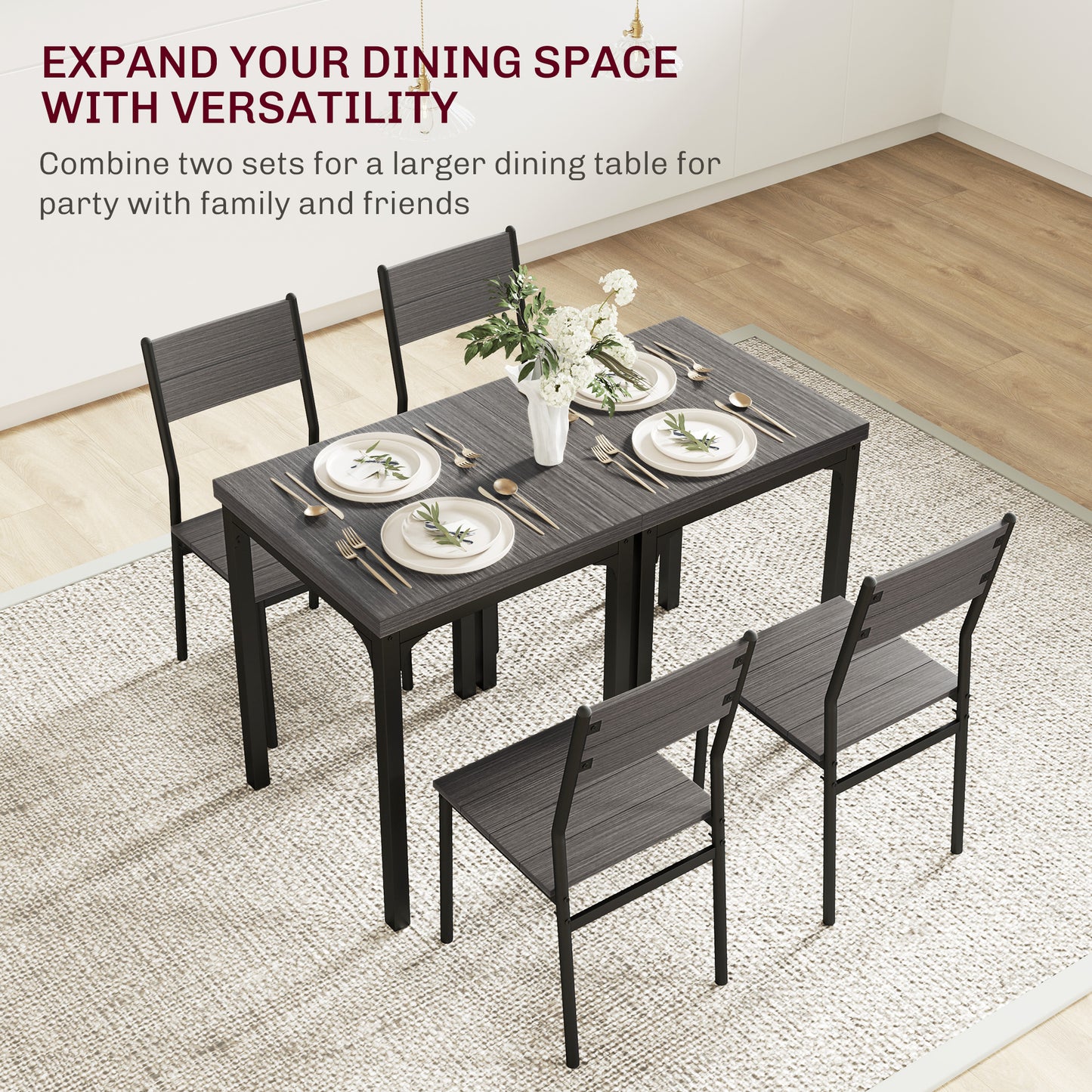 Bani Wooden Grey Wood Grain 3 Piece Compact Dining Set