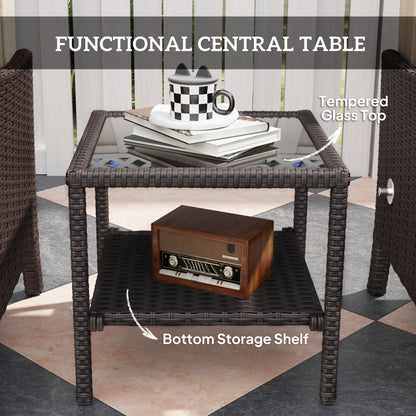 Hacore Dark Brown Rattan 5 Piece Garden Bistro Set With Footstols and Glass Table