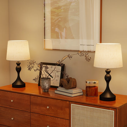 Loke Rata Metal Black And Beige Set Of 2 Touch Table Lamps With USB Ports And 3 Colour Light