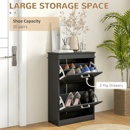 Fadivi Raka Wooden Black Minimal 2 Drawer Shoe Cabinet For 10 Pairs