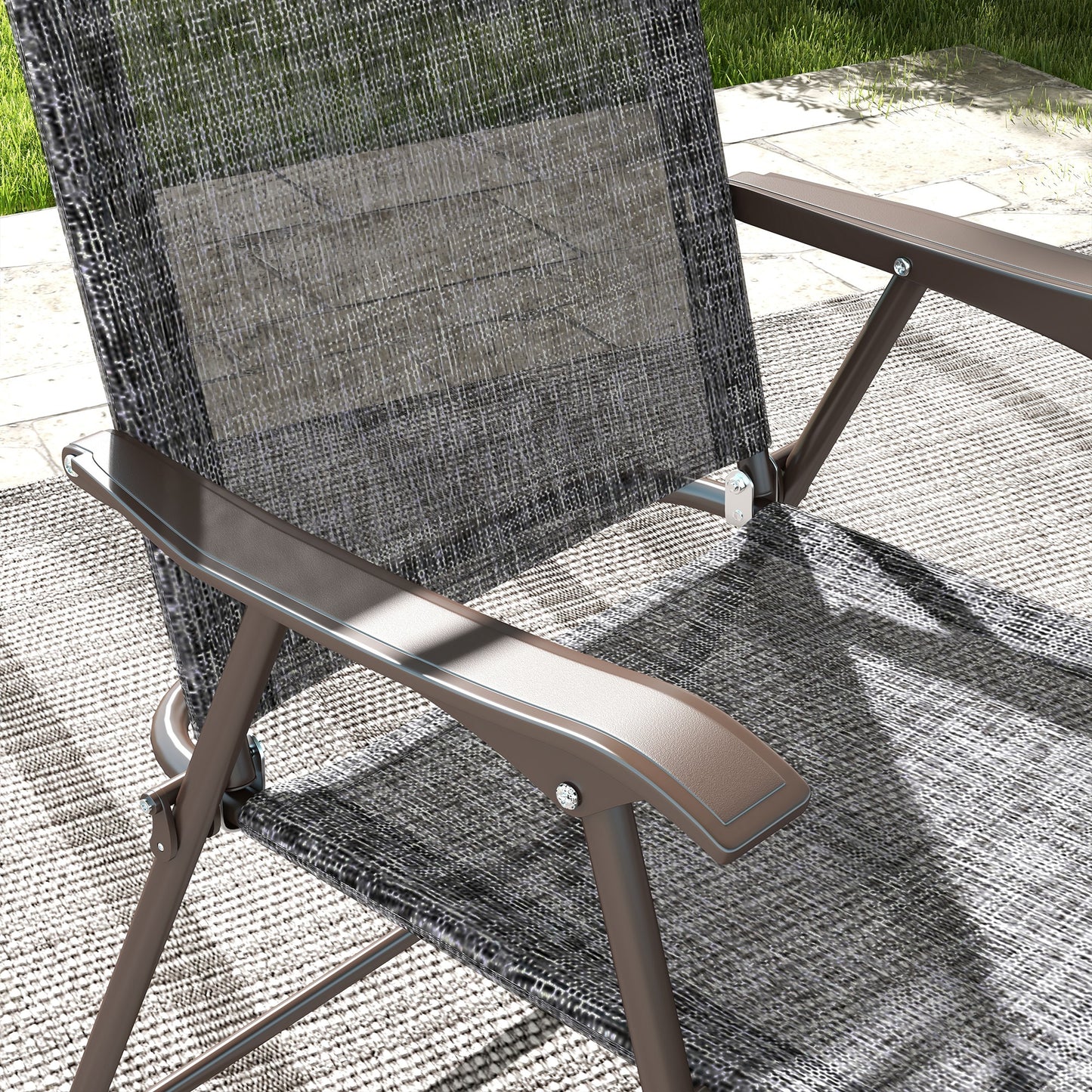 Hael Set Of 2 Metal Grey Folding Garden Chairs With Fabric Mesh Seats