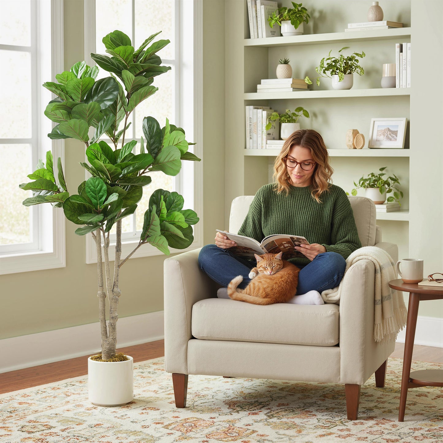 Pararale Artificial Fiddle Leaf Fig Style Tree With Broad Leaves 180cm Green