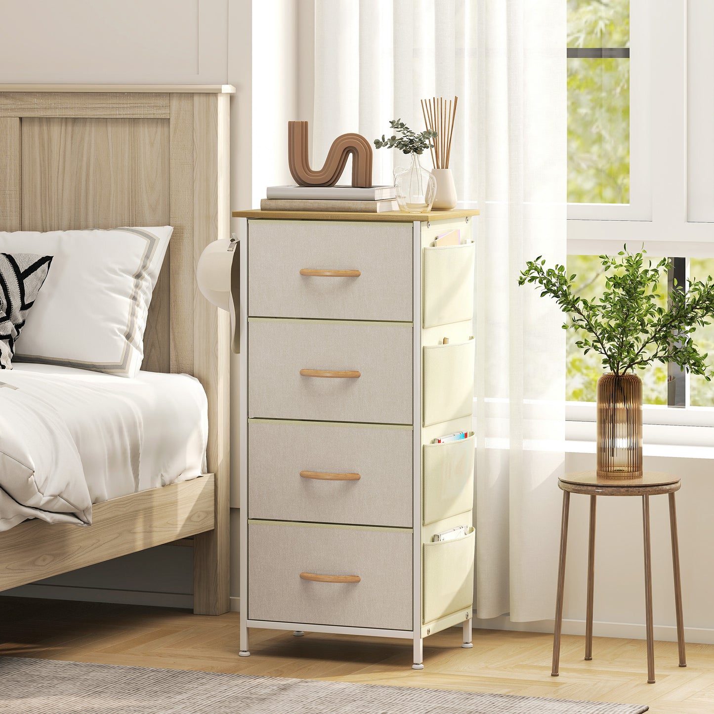 Limi Fabric And Metal Beige 4 Drawer Storage Chest