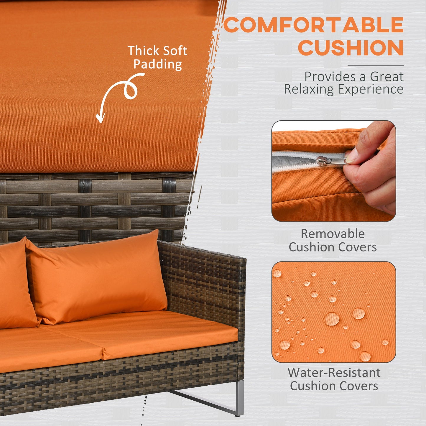 Vemato Rattan Orange And Brown 4 Seater Garden Furniture Set With Storage Table