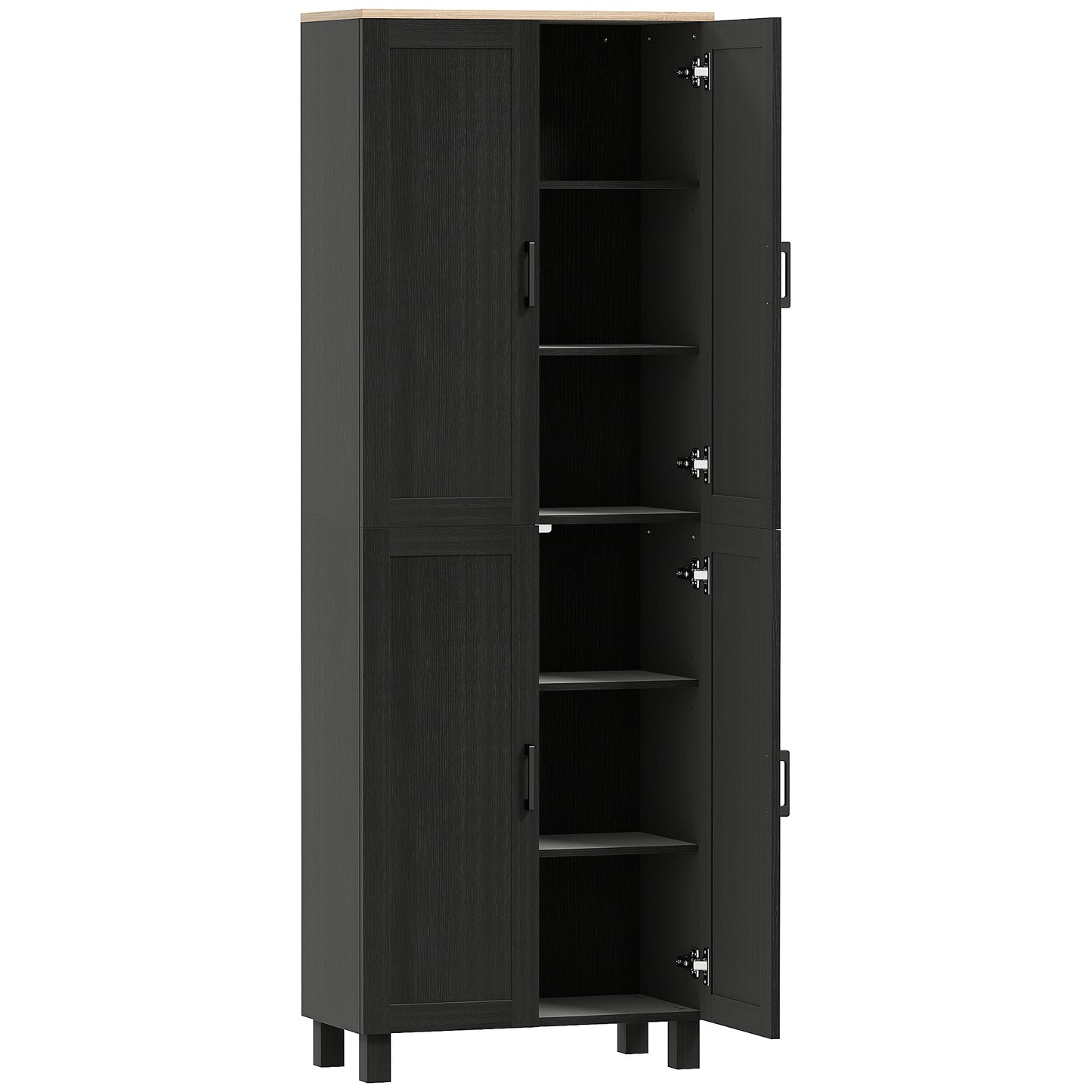 Parare 171cm Wooden Black 4 Door Freestanding Kitchen Pantry Cabinet