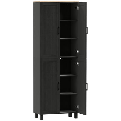 Parare 171cm Wooden Black 4 Door Freestanding Kitchen Pantry Cabinet