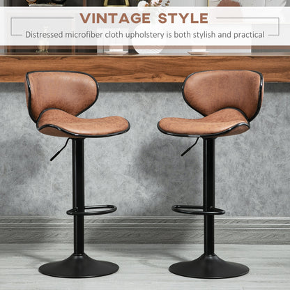 Bama Microfiber Brown Adjustable Swivel Bar Stools Set Of 2 With Armless Design