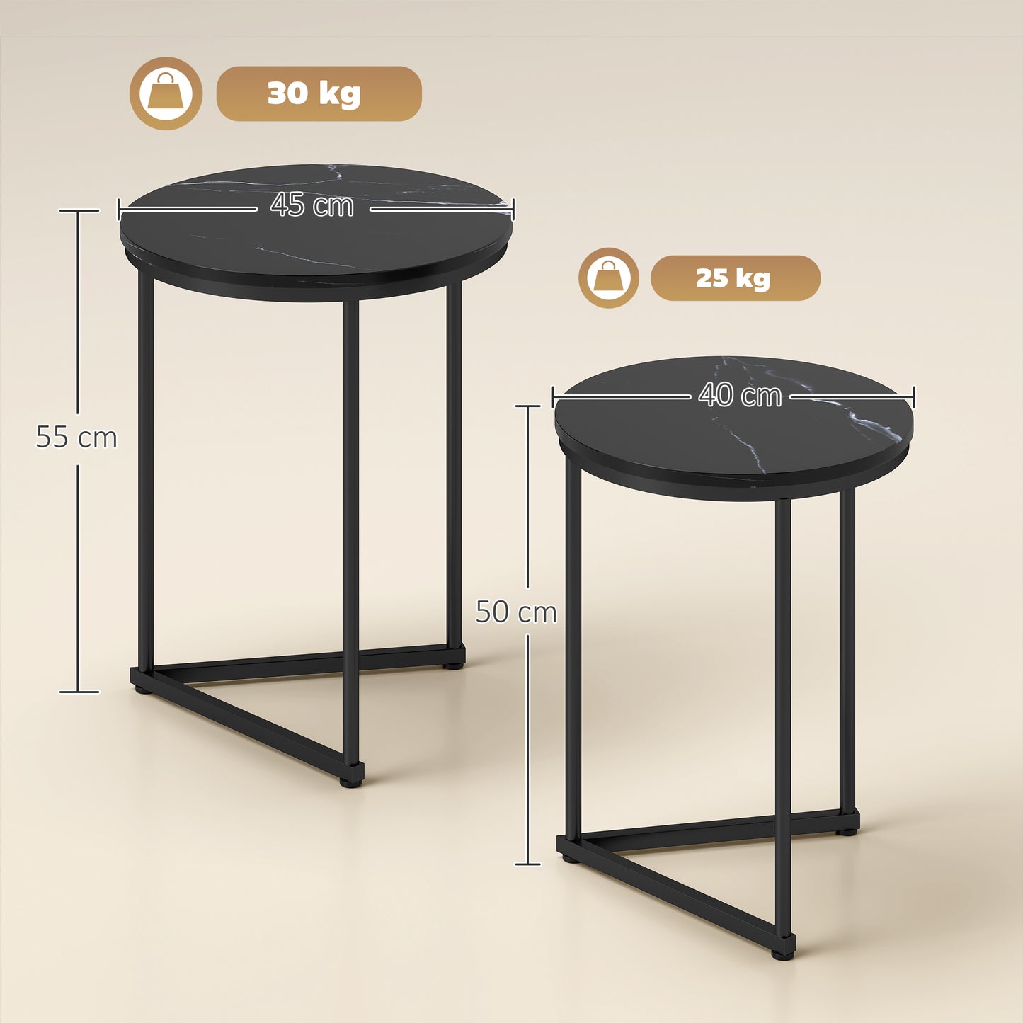 Tolira Set Of 2 Wooden Black Marble Effect Nesting Tables