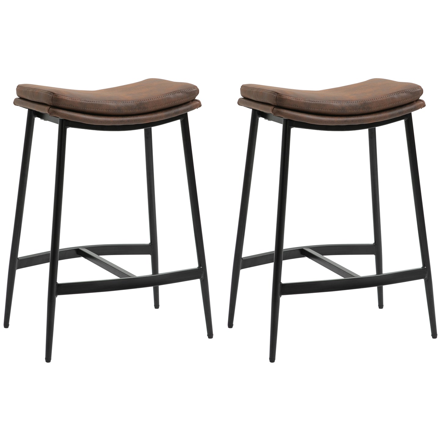 Noveha Microfiber Brown Industrial Breakfast Bar Stools Set Of 2 With Curved Seat