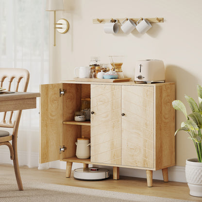 Lurodo Natural Wood Sideboard With Chevron Patter 3 Doors