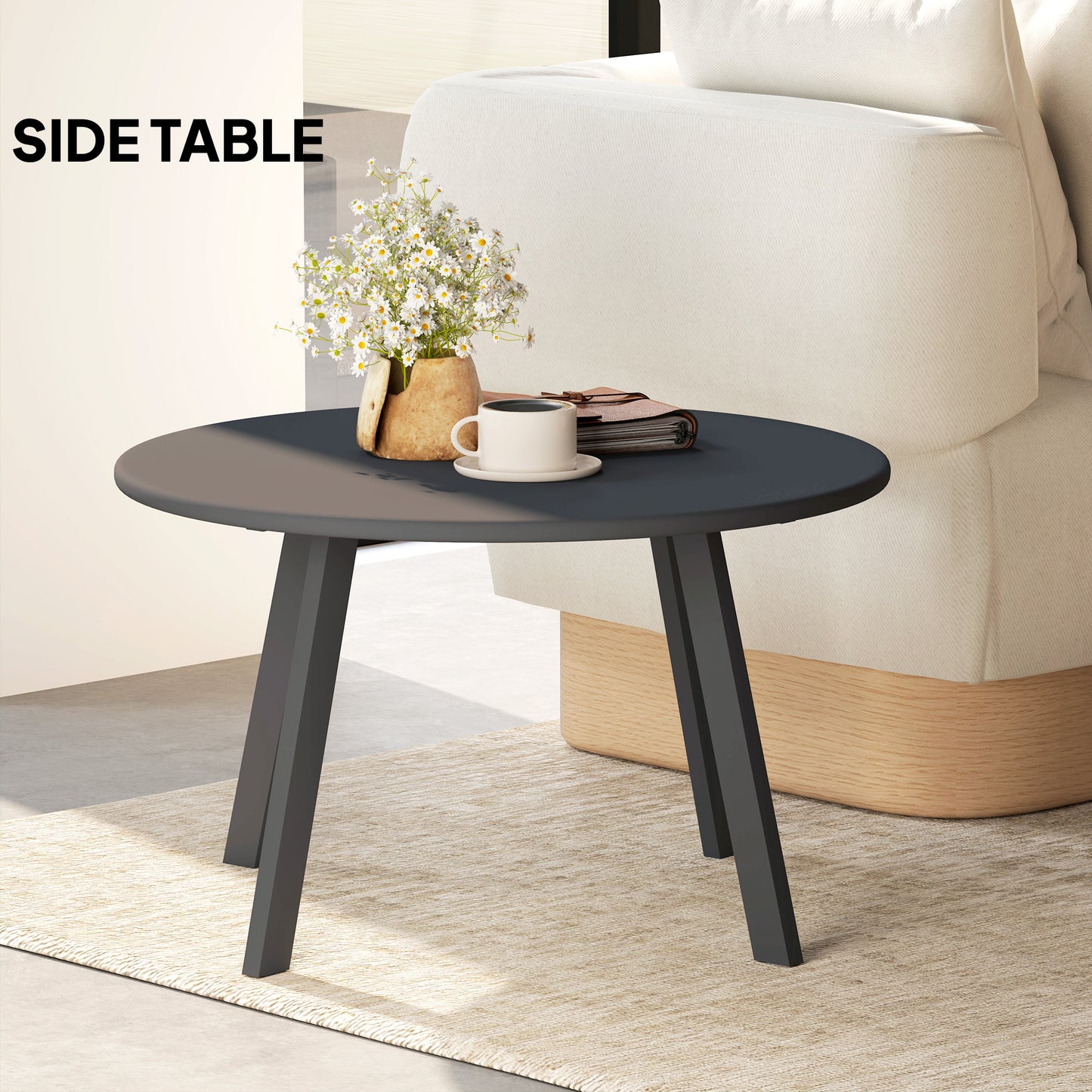 Ludove Metal And Glass Black Round Outdoor Coffee Table With Non Slip Feet 70cm