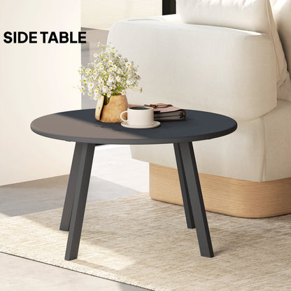 Ludove Metal And Glass Black Round Outdoor Coffee Table With Non Slip Feet 70cm