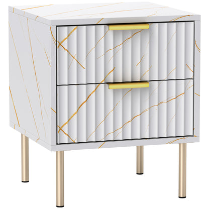 Rivisu White and Gold Art Deco Bedside Table 2 Ribbed Drawers