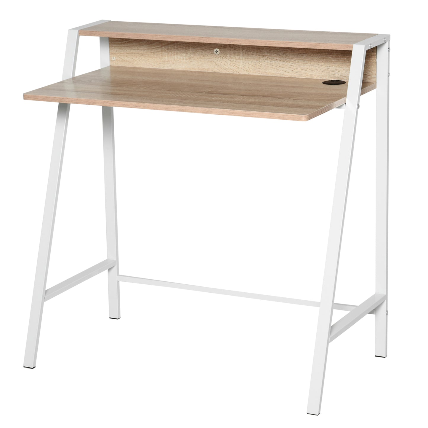 Dodosu 84cm Wooden White And Oak Compact Writing Desk With Storage Shelf