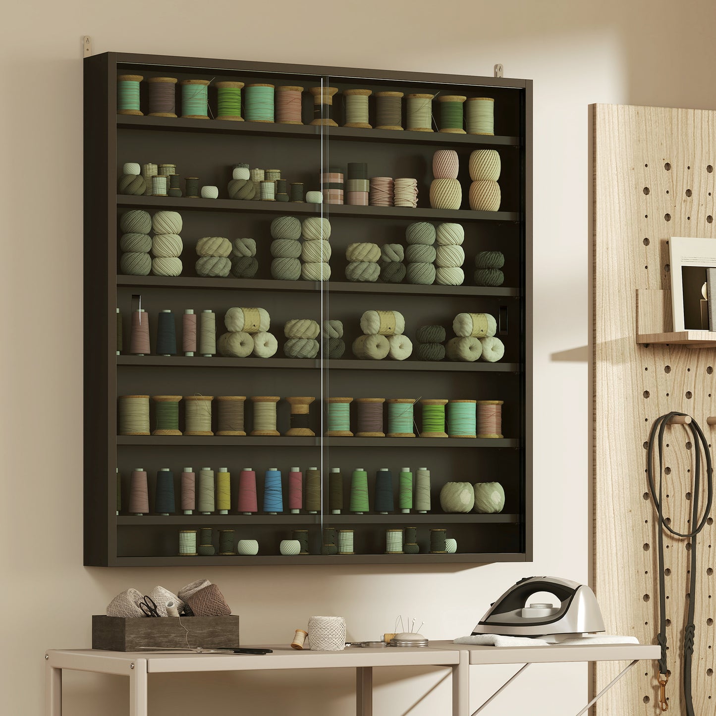 Kamafi Wood And Glass Black 6 Tier Display Cabinet With Glass Doors