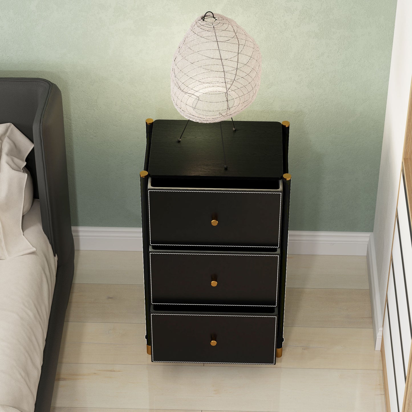 Ditari Faux Leather Black 3 Drawer Front Panel Storage Chest