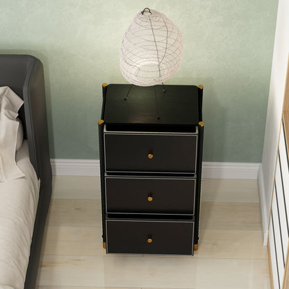 Ditari Faux Leather Black 3 Drawer Front Panel Storage Chest