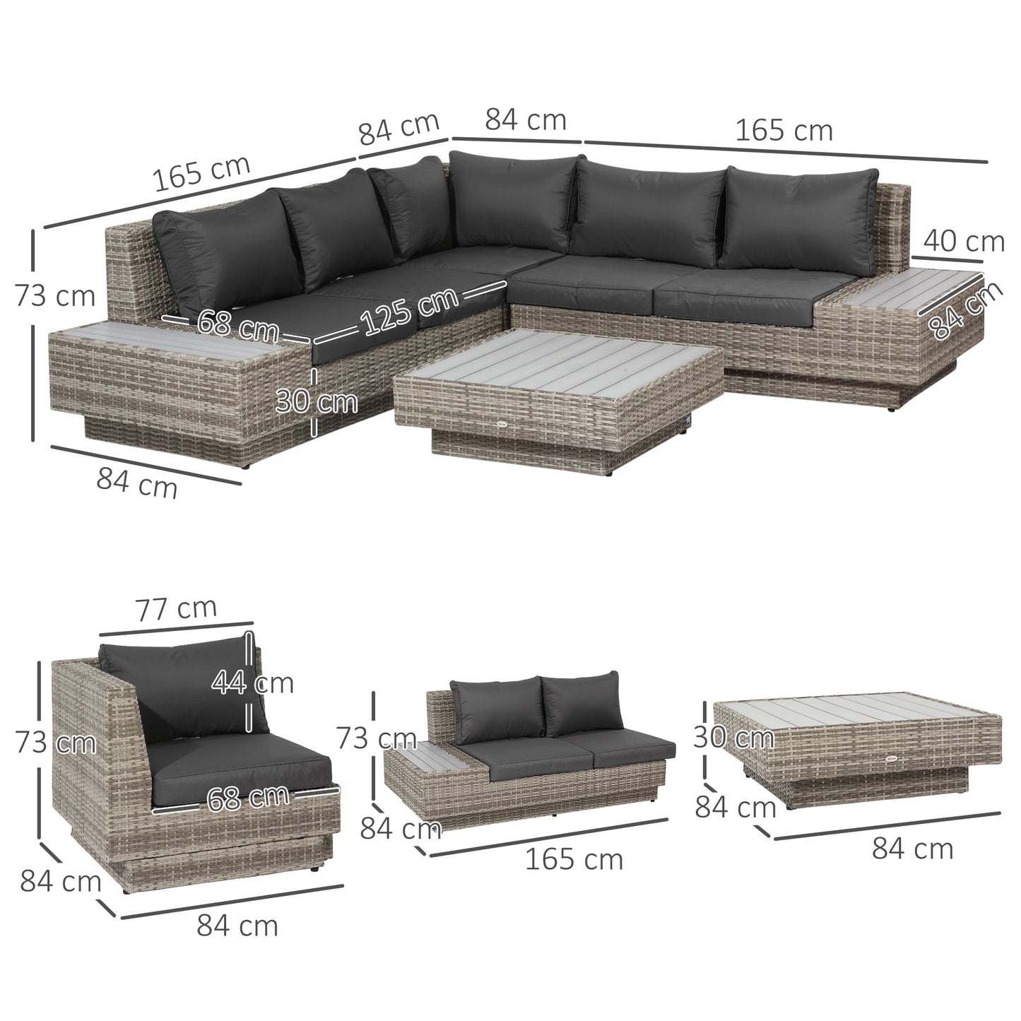 Vaneno Rattan Light Grey 5 Seater Outdoor Corner Sofa And Coffee Table Set With Cushions