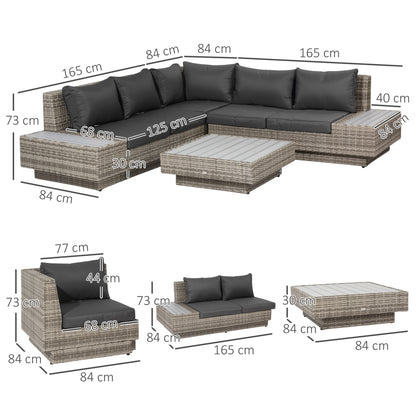 Vaneno Rattan Light Grey 5 Seater Outdoor Corner Sofa And Coffee Table Set With Cushions
