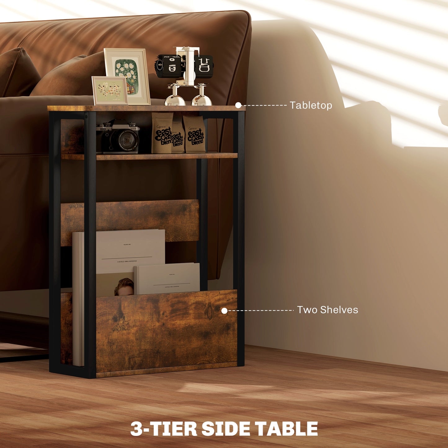 Novizi Metal And Wooden Black And Brown Industrial Style Side Table