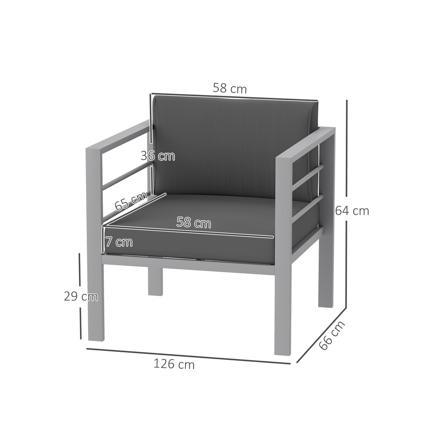 Movitte Metal Grey Single Outdoor Garden Sofa with Cushions