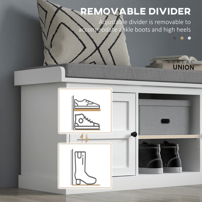 Lire Wooden White And Grey Multi Compartment Shoe Bench With Cushioned Top