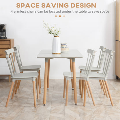Yoka Metal And Wood Grey 5 Piece Dining Table Set With 4 Chairs