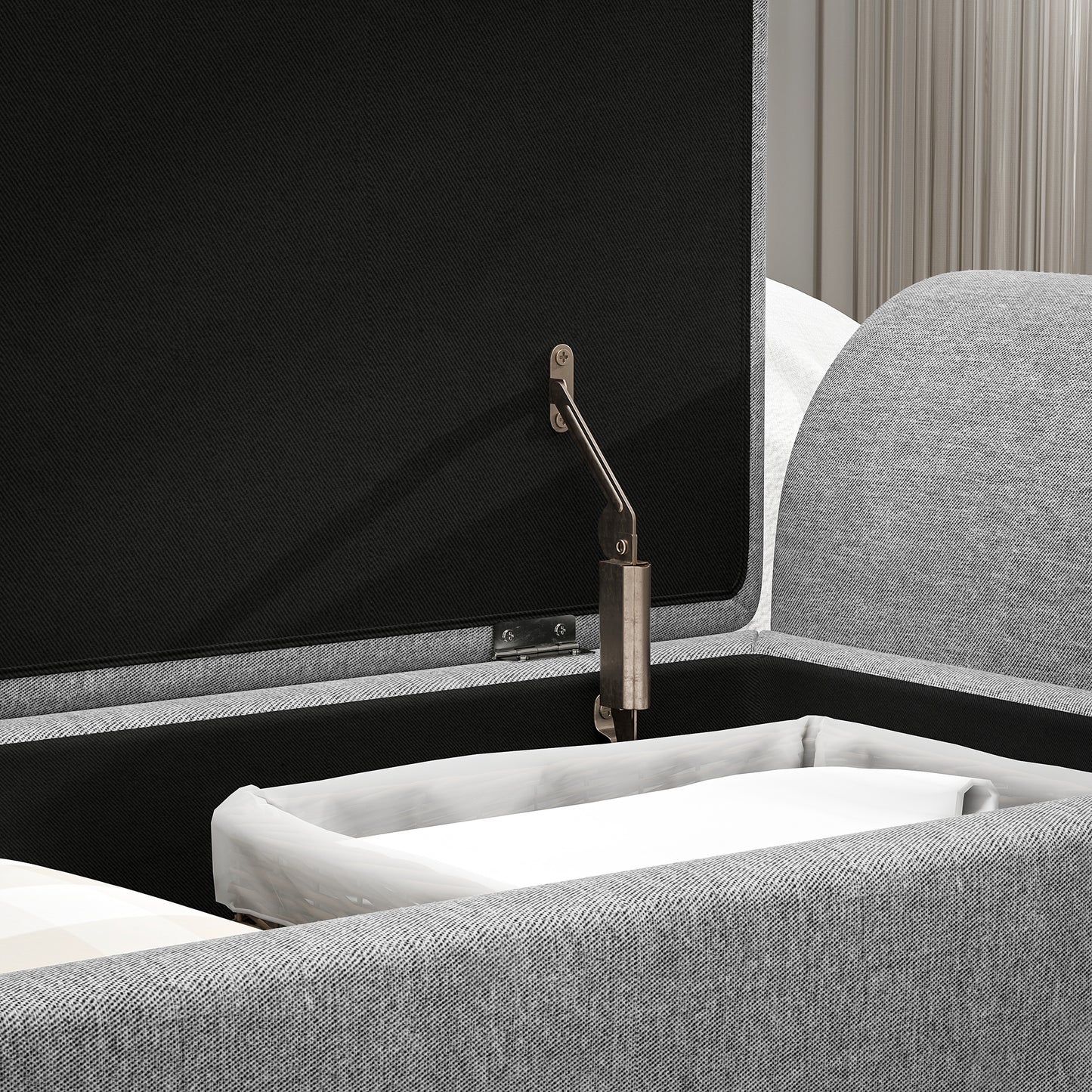 Nesama Linen Grey Storage Bench With Armrest