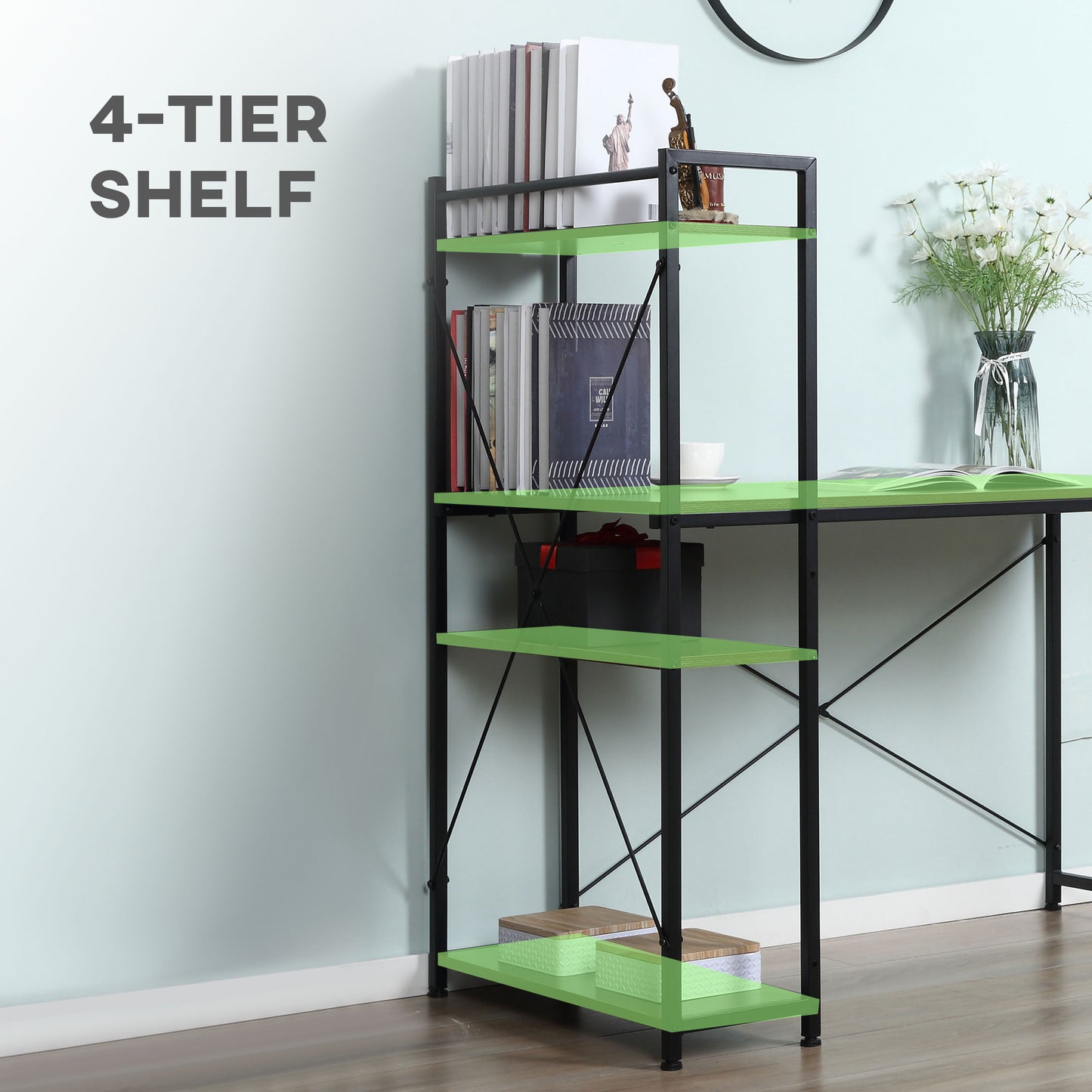 Veva 120cm Metal And Wooden Walnut And Black Reversible Industrial Desk With Side Shelving