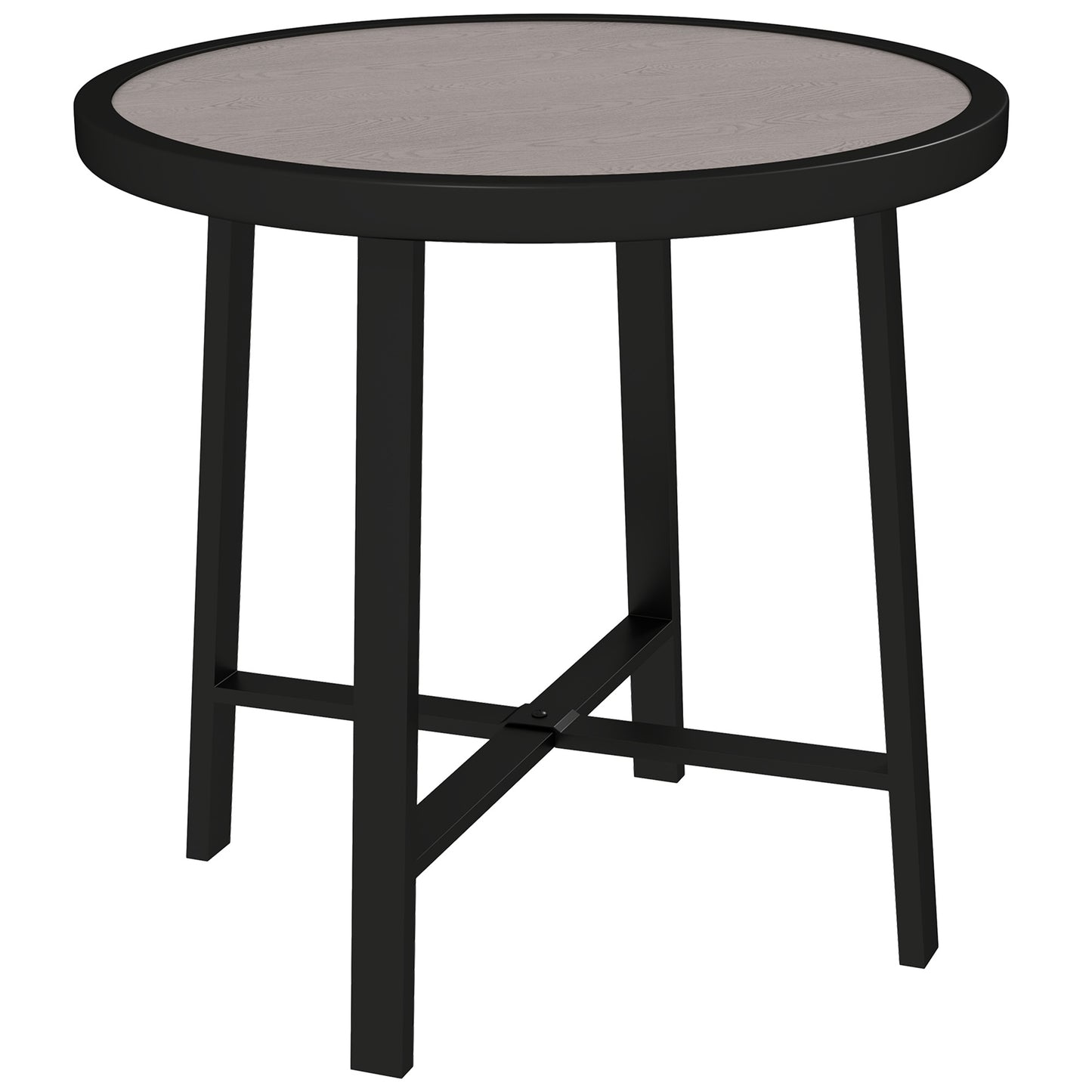Moreve Black and Grey Wood Effect Round Outdoor Side Table With Steel Frame