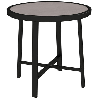 Moreve Black and Grey Wood Effect Round Outdoor Side Table With Steel Frame