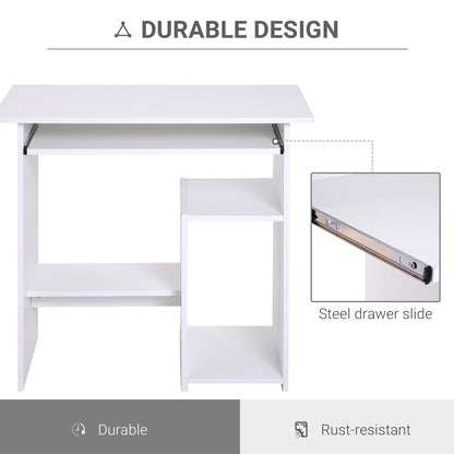 Rolu 100cm Wooden White Compact Corner Desk With Keyboard Tray And Storage Shelves
