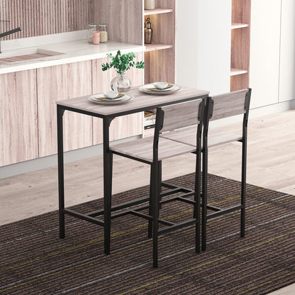 Noro Metal And Wooden Industrial 3 Piece Breakfast Bar Set With Stools