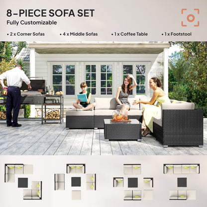 Yomo 6 Seater Faux Rattan Black Outdoor Corner Sofa Set With d Glass Coffee Table