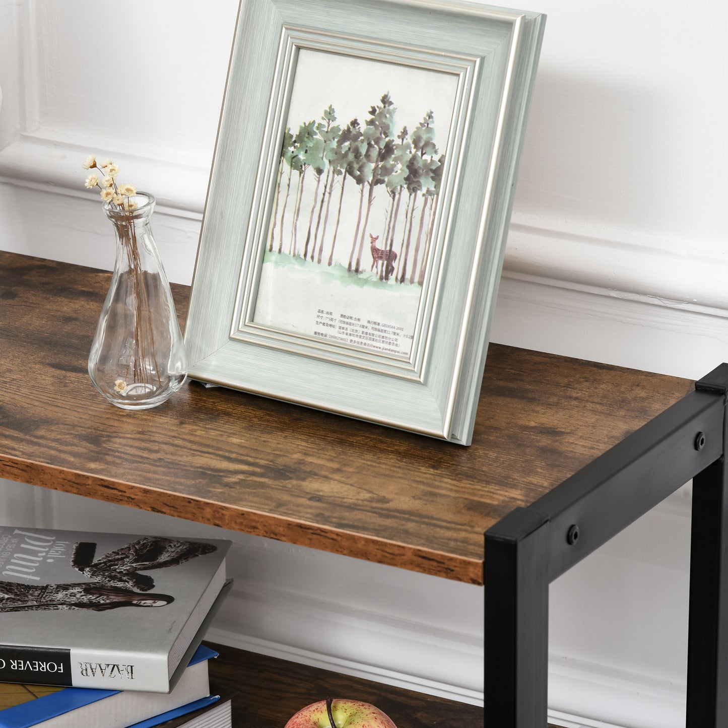 Reneco Vela Metal And Wood Rustic Brown 3 Tier Industrial Bookshelf With Doors