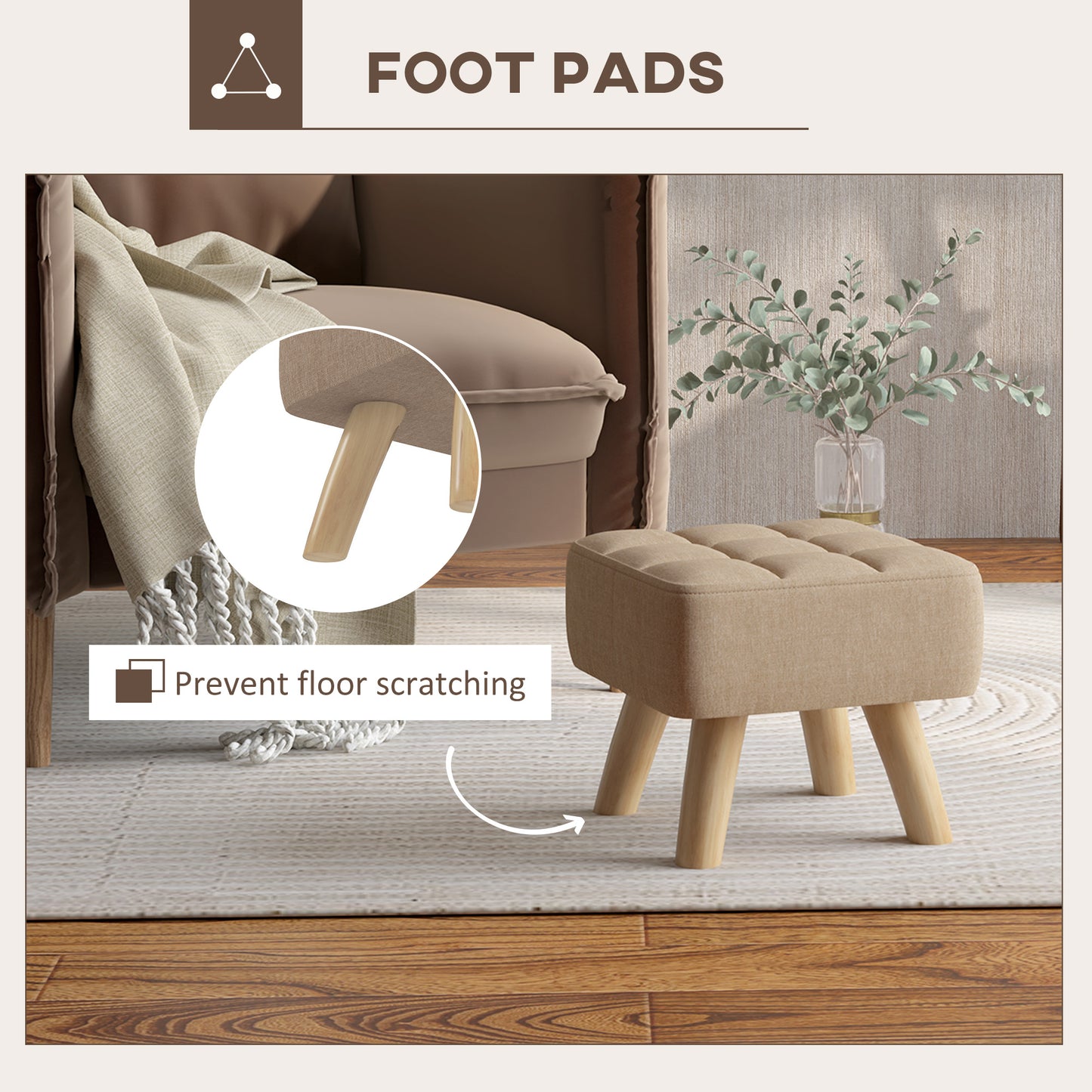 Luluva Linen Look Brown Square Padded Footstool Diamond Tufted