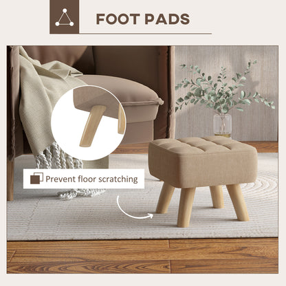 Luluva Linen Look Brown Square Padded Footstool Diamond Tufted