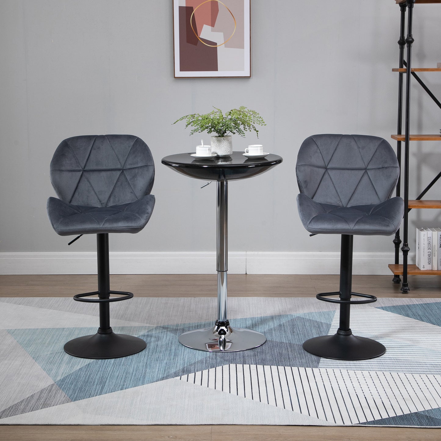 Samori Set Of 2 Upholstered Dark Grey Adjustable Swivel Bar Stools With Back Support