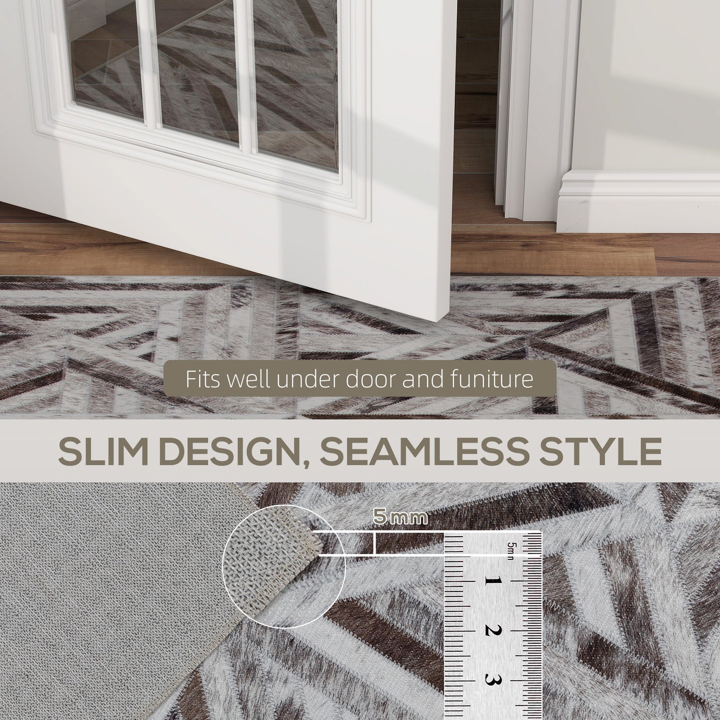 Nemane 230 x 160cm Chenille Brown Triangle Pattern Non Slip Washable Rug