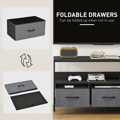 Avanor 120cm Black TV Storage Unit With 3 Fold Down Fabric Drawers
