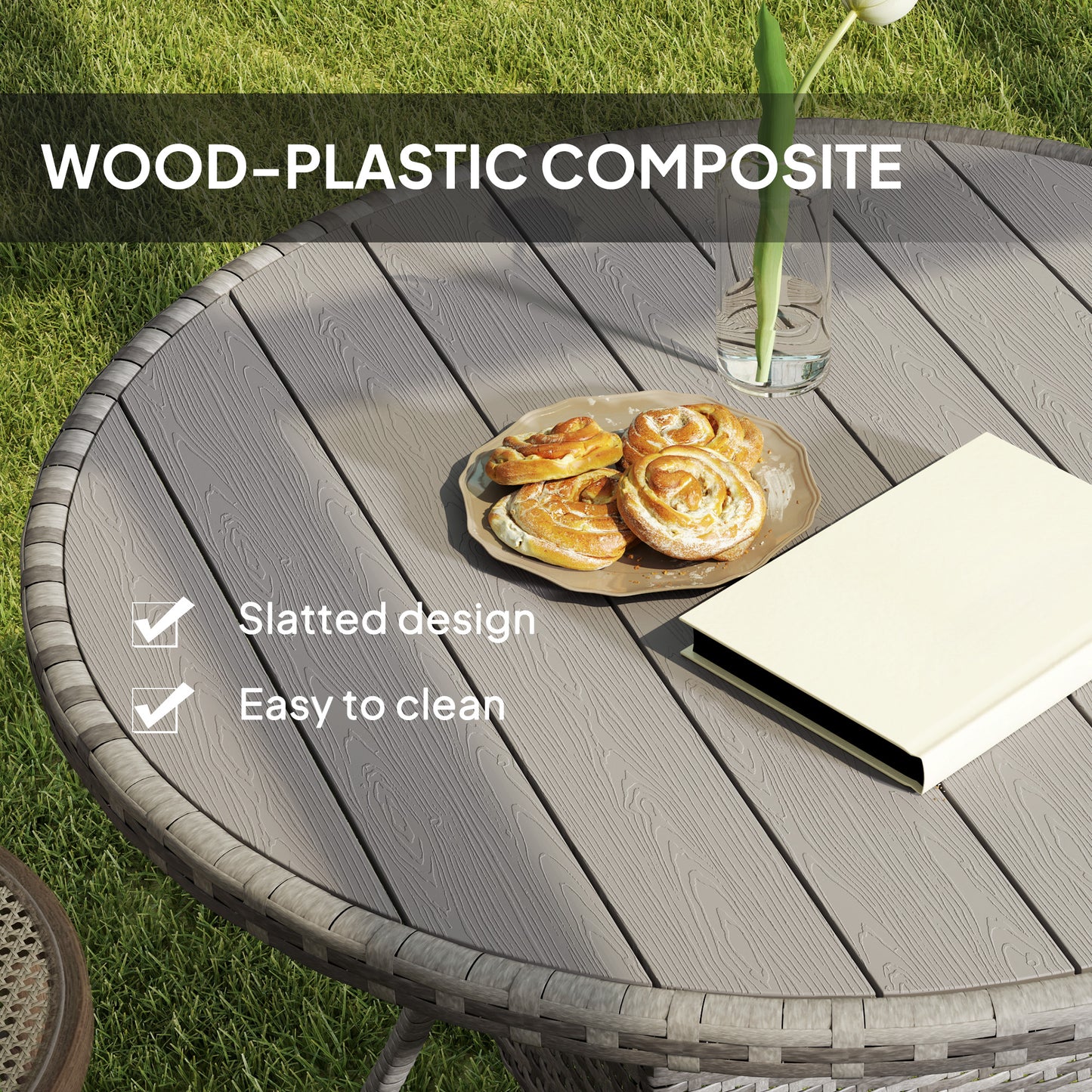 Ladido 90cm Grey Rattan Wood Effect Outdoor Dining Table