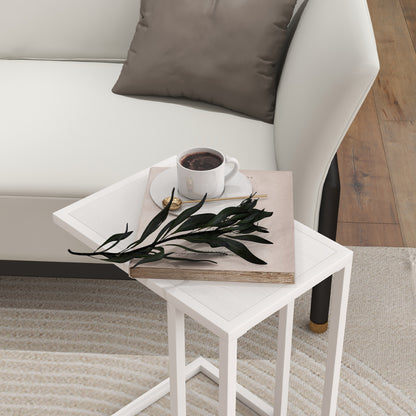Nocoha Metal And Wooden White C Shaped Side Table