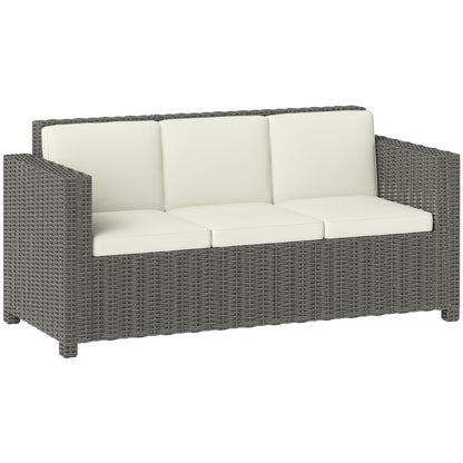 Necolo Rattan Cream 3 Seater Outdoor Sofa with Cream Cushions