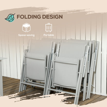 Pasano 6 Seater Light Grey Garden Dining Set Outdoor Tempered Glass Top Table and Folding Mesh Chairs