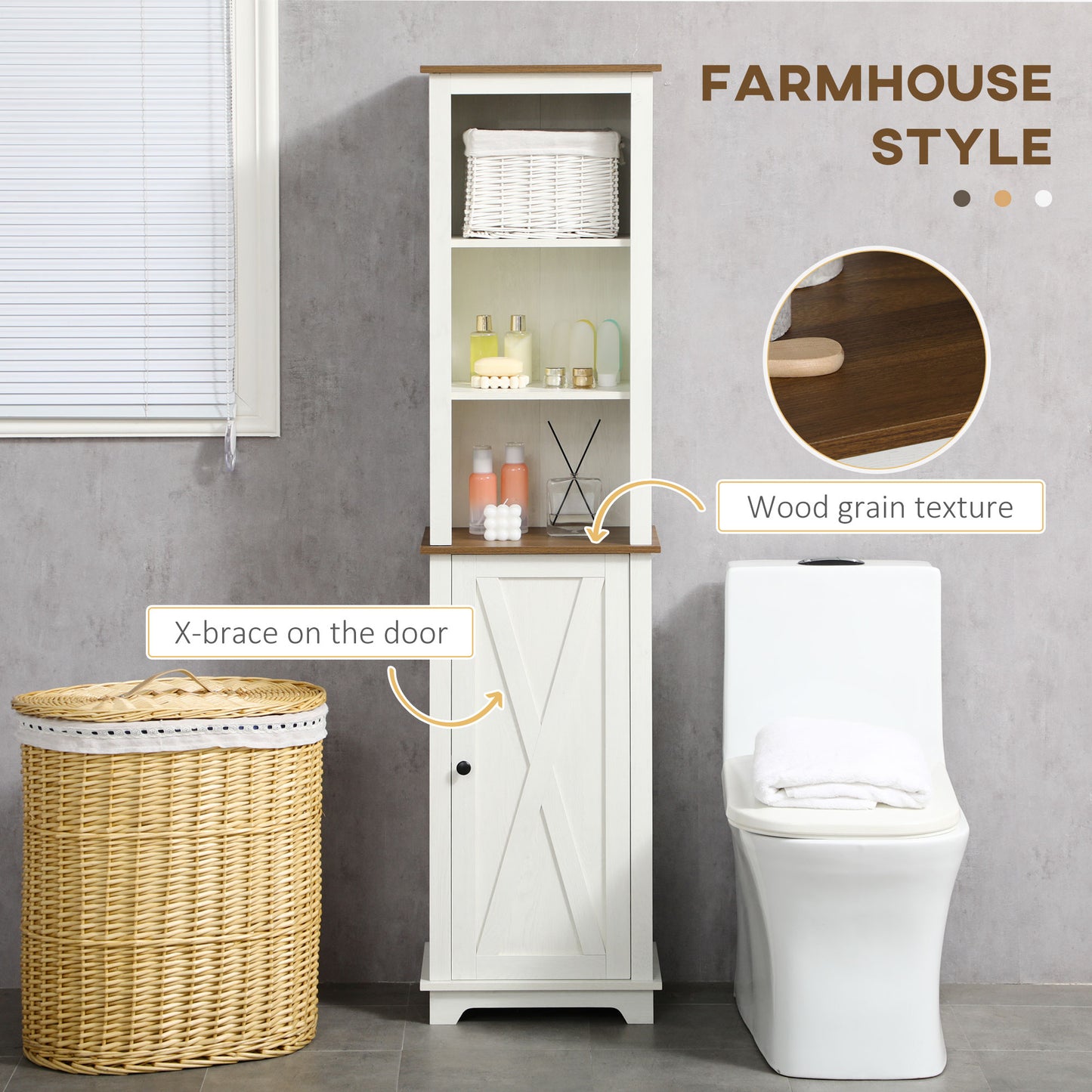 Dokala 2 Piece Bathroom Furniture Set With Tall Cabinet And Under Sink Storage Ash Wood Effect