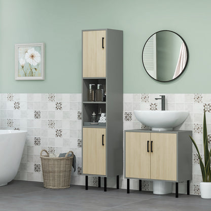 Nabavi Natural Finish Under Sink Vanity Cabinet With Double Doors And Internal Shelving