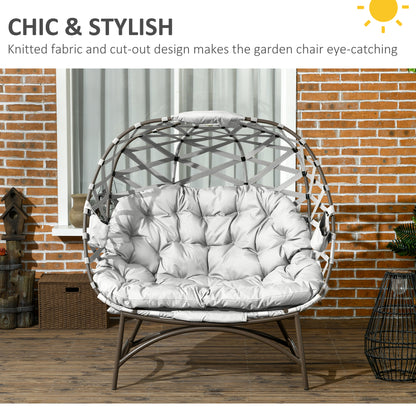 Ninamo Woven Rattan Light Grey 2 Seater Folding Egg Chair With Cushions And Cup Holders