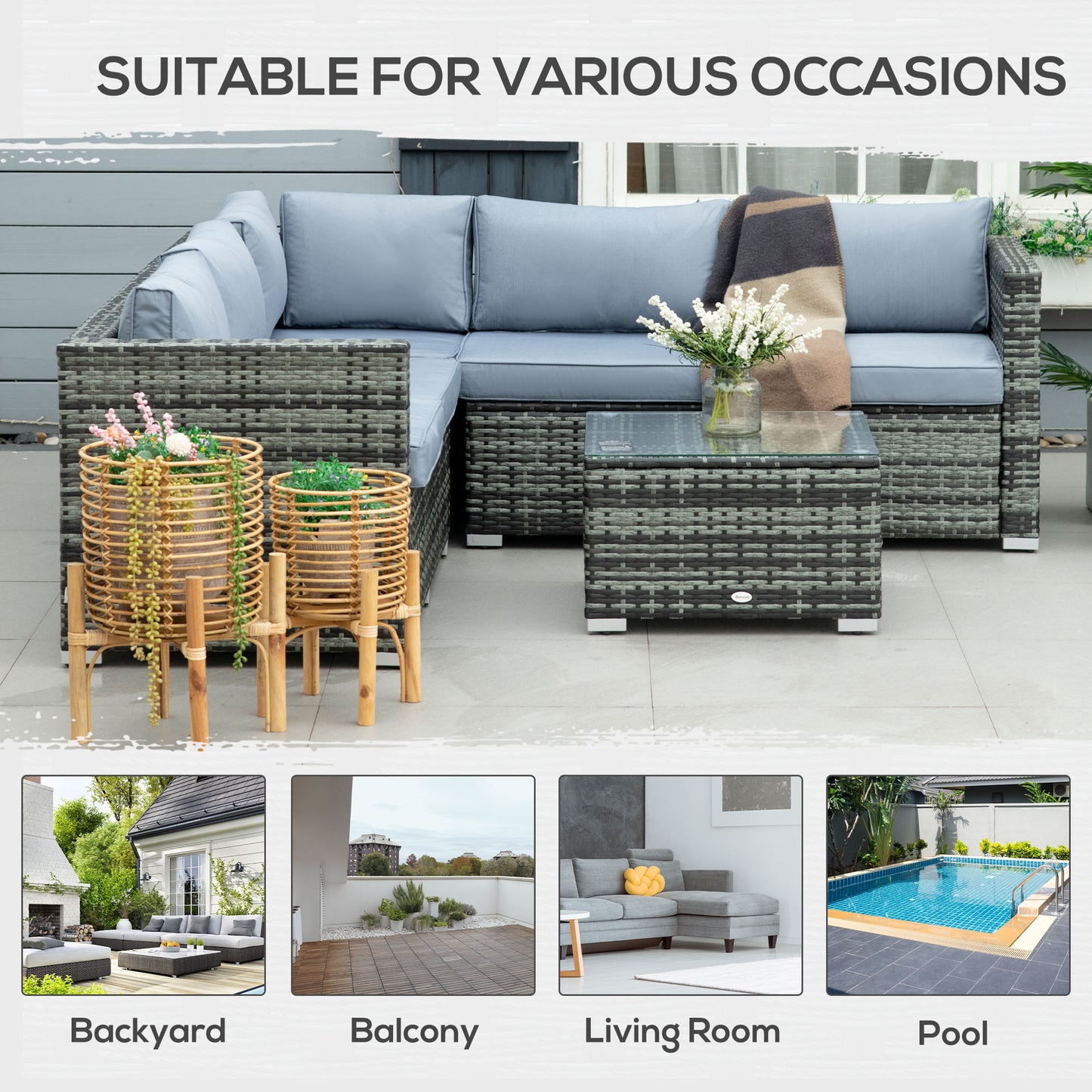 Kabaco Faux Rattan Grey 4 Piece Outdoor Sofa Set With Cushions