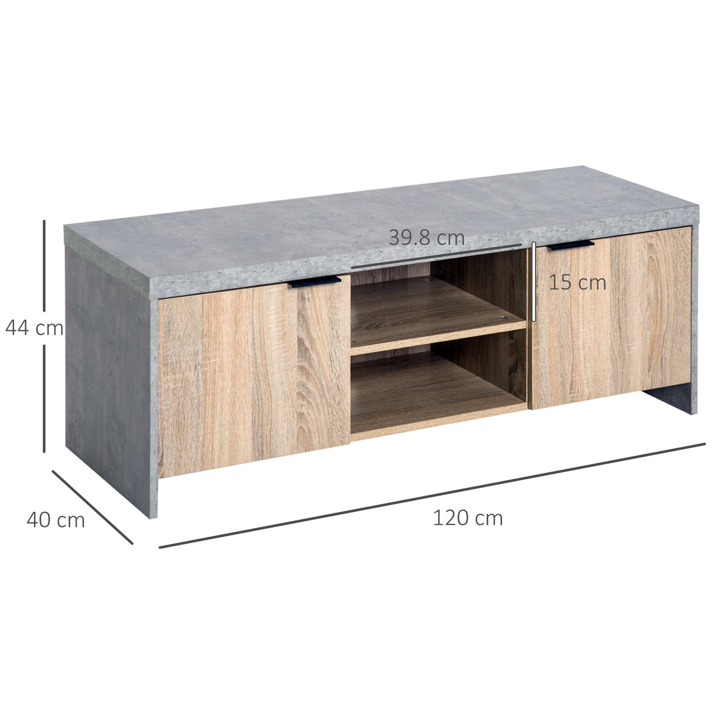 Hatata Rael 120cm Wooden Grey and Natural TV Cabinet With 2 Doors And Open Shelving