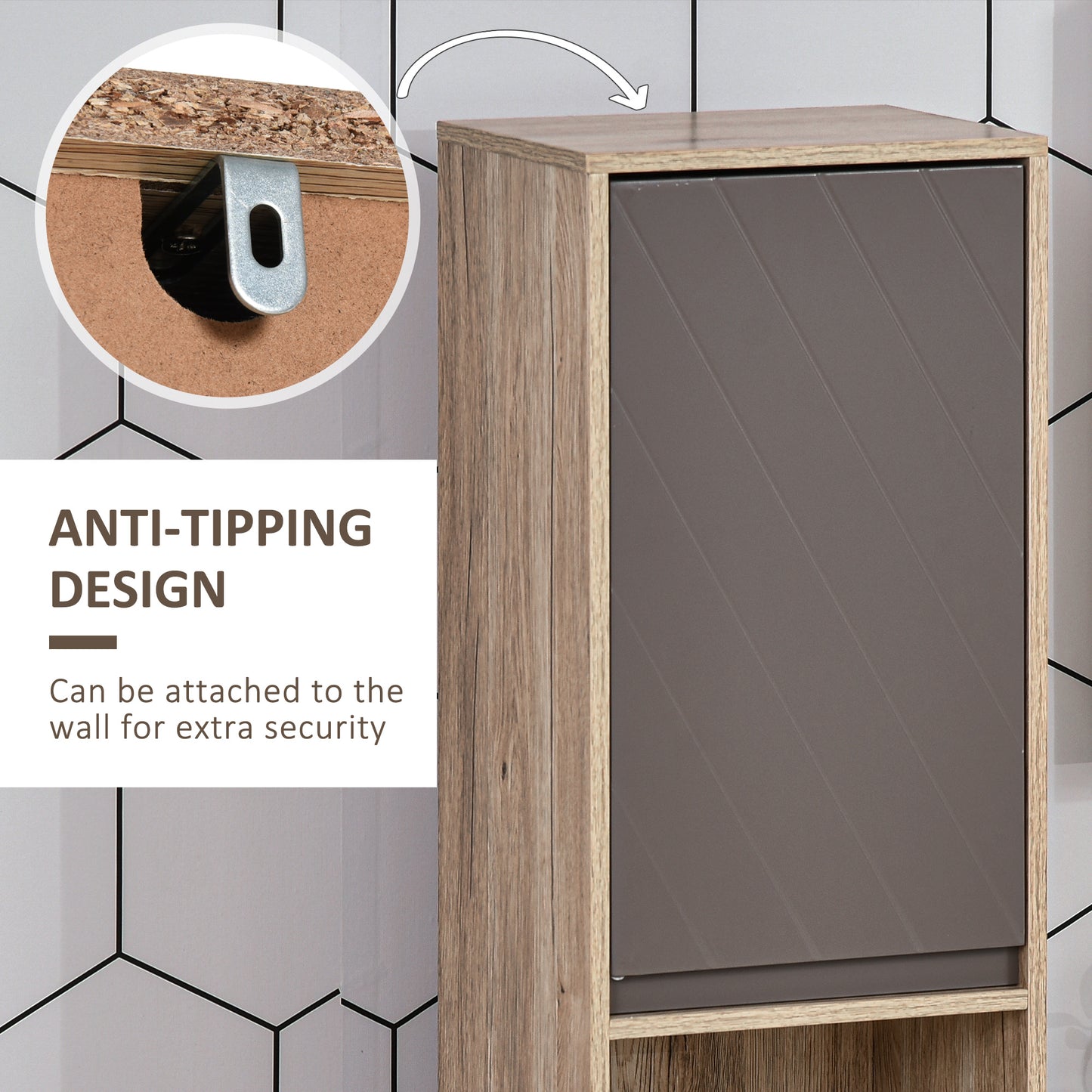 Kaeldo Slim Bathroom Storage Cabinet With OFauxn Compartment Adjustable Shelves Grey And Oak